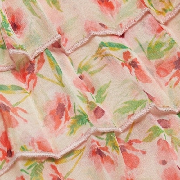 Something Navy Floral Tiered Pleated Spaghetti Strap Midi Dress Cream Pink S NWT - Picture 5 of 16